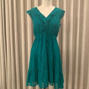Anthropologie green ruffle dress